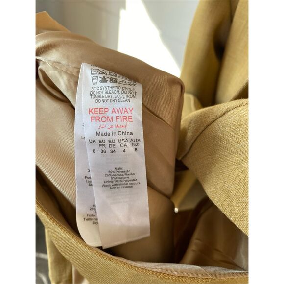 PLT Label Mustard Strap Sleeve Detail Cut Out Blazer Dress Size 4 - Picture 12 of 14